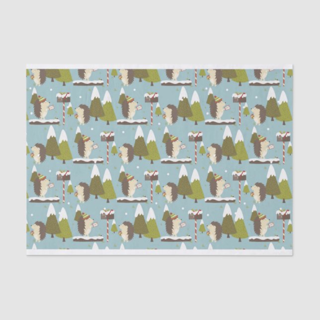 Funny Christmas Hedgehogs Kids Tissue Paper (Front)