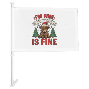 Funny Christmas Highland Cow I’m Fine Everything I Car Flag