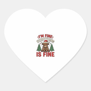 Funny Christmas Highland Cow I’m Fine Everything I Heart Sticker