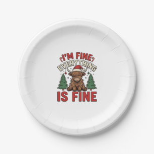 Funny Christmas Highland Cow I’m Fine Everything I Paper Plates