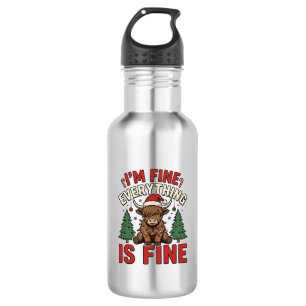 Funny Christmas Highland Cow I’m Fine Everything I Stainless Steel Water Bottle
