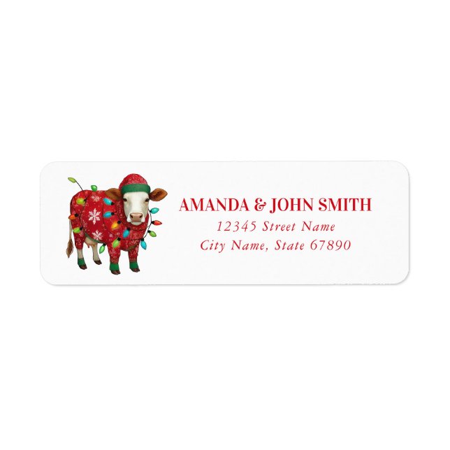 Funny Christmas Highland Cow Return Address Labels (Front)