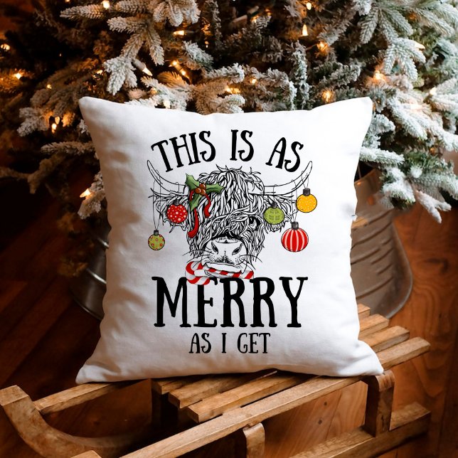Funny Christmas Highland Cow Throw Pillow (funny christmas highland cow pillow)