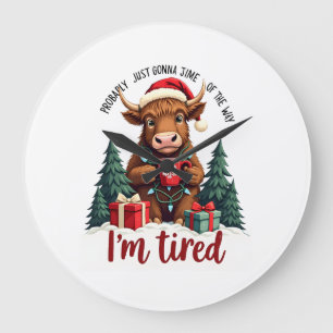 Funny Christmas Highland Cow Vintage Holiday Quote Large Clock