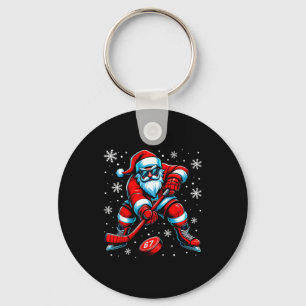Funny Christmas Hockey Cool Santa Claus 6 7 Meme T Keychain