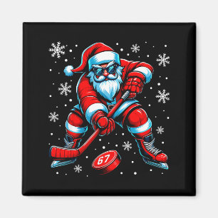 Funny Christmas Hockey Cool Santa Claus 6 7 Meme T Magnet