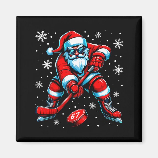 Funny Christmas Hockey Cool Santa Claus 6 7 Meme T Magnet (Front)