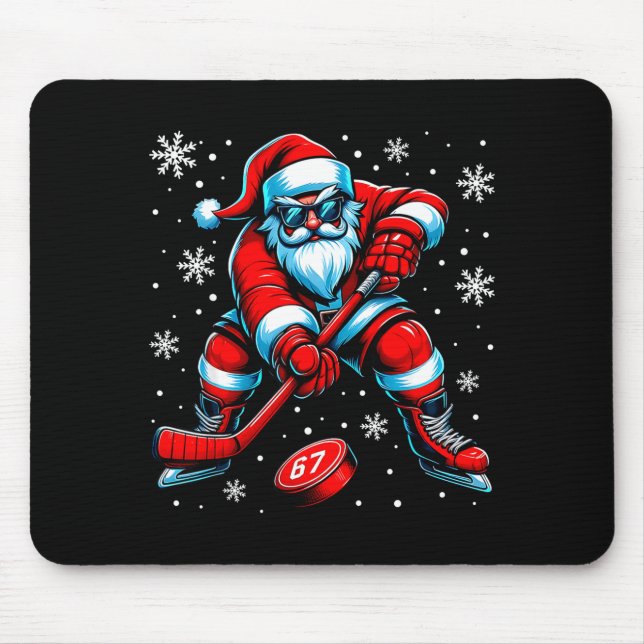 Funny Christmas Hockey Cool Santa Claus 6 7 Meme T Mouse Pad (Front)