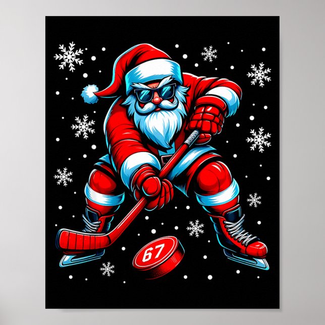 Funny Christmas Hockey Cool Santa Claus 6 7 Meme T Poster (Front)