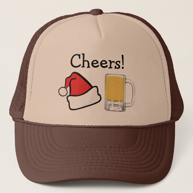 Funny Christmas Holiday Cheers Santa Beer Trucker Hat (Front)