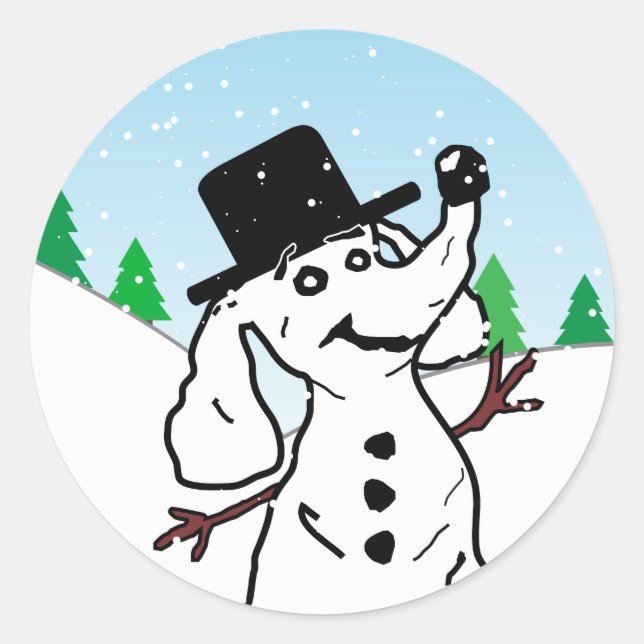 Funny Christmas Holiday Dog Lover Snowman Classic Round Sticker (Front)