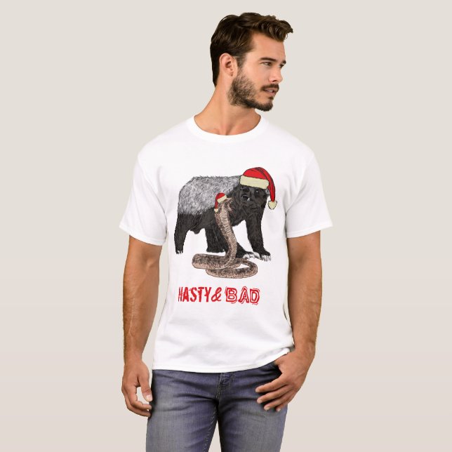 Funny Christmas Honey Badger and Snake Slogan T-Shirt (Front Full)