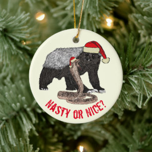 Funny Christmas Honey Badger Badass Santa Ceramic Ornament