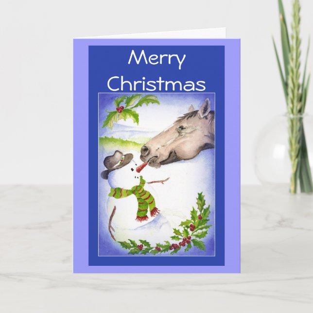 Funny Christmas Horse & Snowman Humor Holiday Card (Front)