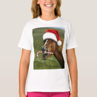 Funny Christmas horse with Santa hat smiling
