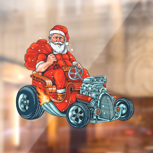 Funny Christmas Hot Rod Riding Santa Claus Window Cling