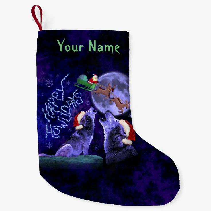 Funny Christmas Howlidays Wolf Pun Custom Name Small Christmas Stocking | Zazzle Funny Christmas Howlidays Wolf Pun Custom Name Small Christmas Stocking | Zazzle