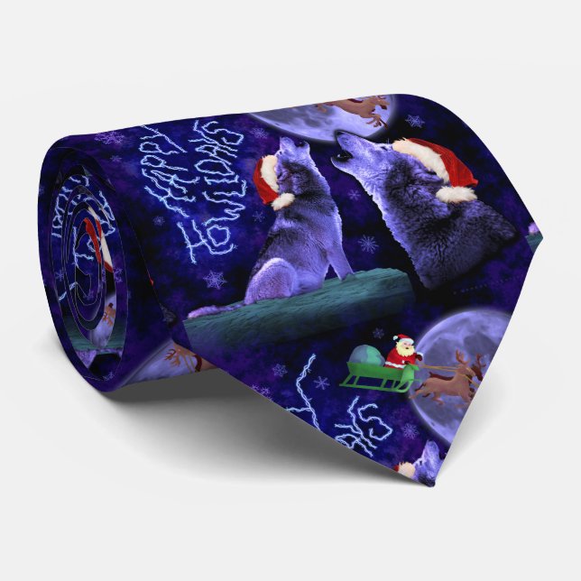 Funny Christmas Howlidays Wolf Pun Dog Humor Tie (Rolled)