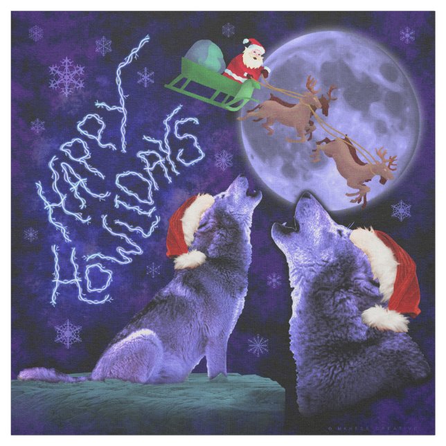 Funny Christmas Howlidays Wolf Pun Humor Fabric (Swatch)