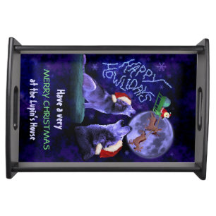 Funny Christmas Howling Wolves Howlidays Pun Party Serving Tray