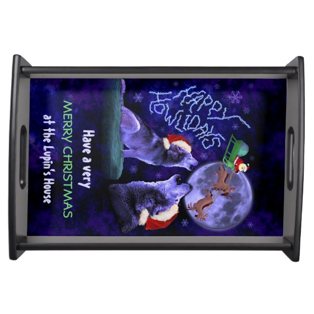 Funny Christmas Howling Wolves Howlidays Pun Party Serving Tray (Front)