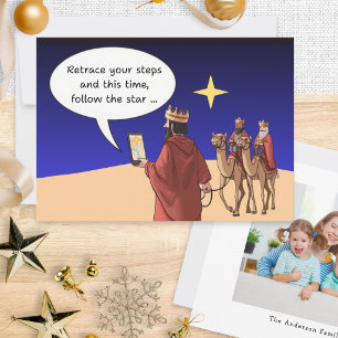 Funny Christmas Humor 3 Kings Satnav Star Photo Holiday Card