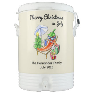 Funny Christmas in July Chilli Cartoon Art Igloo Beverage Cooler