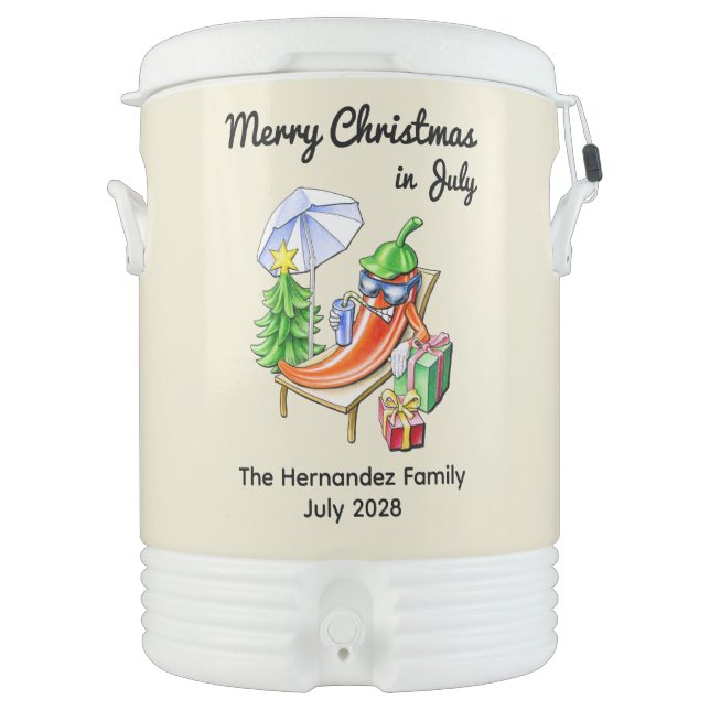 Funny Christmas in July Chilli Cartoon Art Igloo Beverage Cooler (Front)