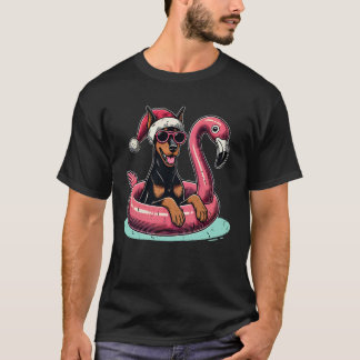 Funny Christmas in July Doberman Dog Santa Flaming T-Shirt