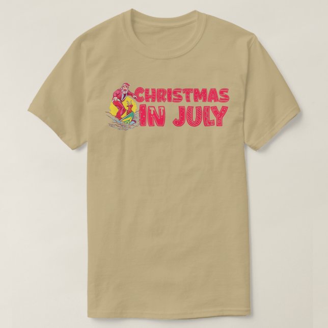 Funny Christmas In July Santa Beach Hat Sunglasses T-Shirt (Design Front)