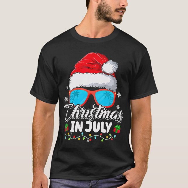 Funny Christmas in July Santa Hat Sunglasses T-Shirt (Front)