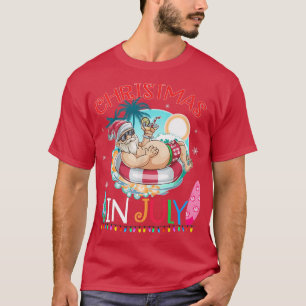 Funny Christmas in July Santa Hawaiian Swim Summer T-Shirt