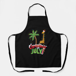 Funny Christmas in July Shirt Santa Giraffe Palm T Apron