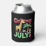 Funny Christmas in July Shirt Santa Giraffe Palm T Can Cooler
