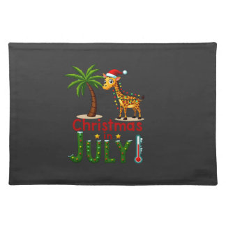 Funny Christmas in July Shirt Santa Giraffe Palm T Cloth Placemat