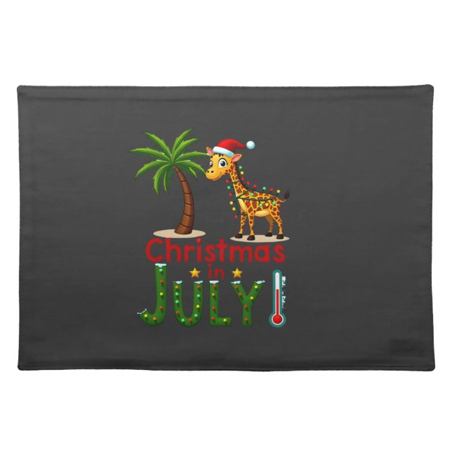 Funny Christmas in July Shirt Santa Giraffe Palm T Cloth Placemat (Front)