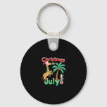 Funny Christmas in July Shirt Santa Giraffe Palm T Keychain