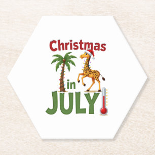 Funny Christmas in July Shirt Santa Giraffe Palm T Paper Coaster