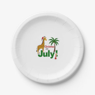 Funny Christmas in July Shirt Santa Giraffe Palm T Paper Plates