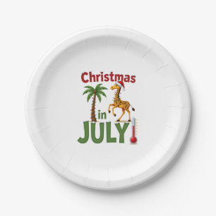 Funny Christmas in July Shirt Santa Giraffe Palm T Paper Plates
