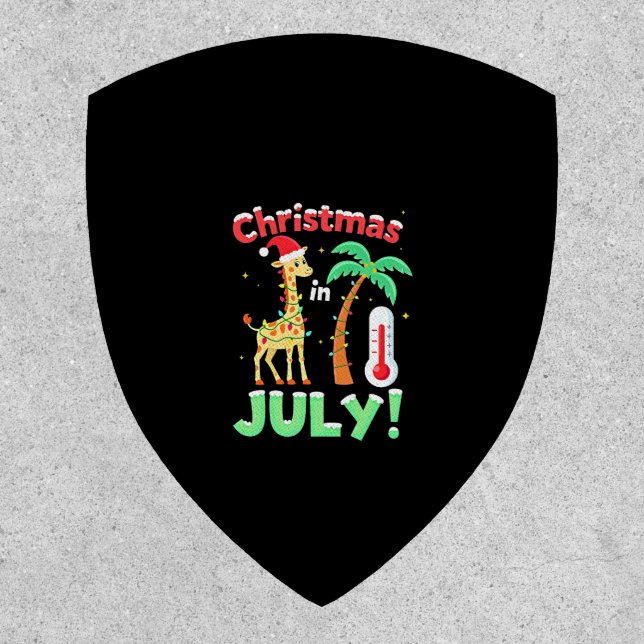 Funny Christmas in July Shirt Santa Giraffe Palm T Patch (Front)