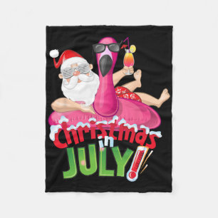 Funny Christmas In July Shirt Summer Flamingo Floa Fleece Blanket