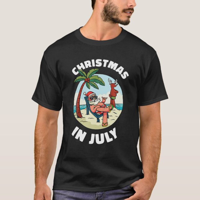Funny Christmas in July Shirt Summer Santa on Beac (Front)