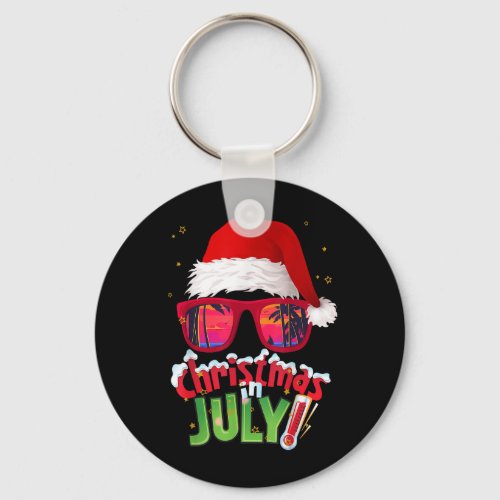 Funny Christmas in July Shirt Summer Santa Sunglas Keychain