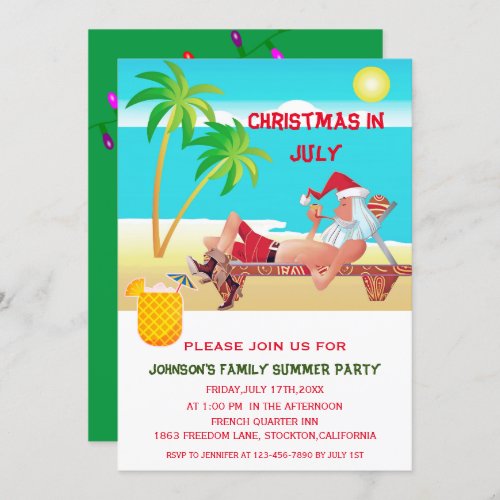 Funny Christmas In July Summer or Beach Party  Invitation