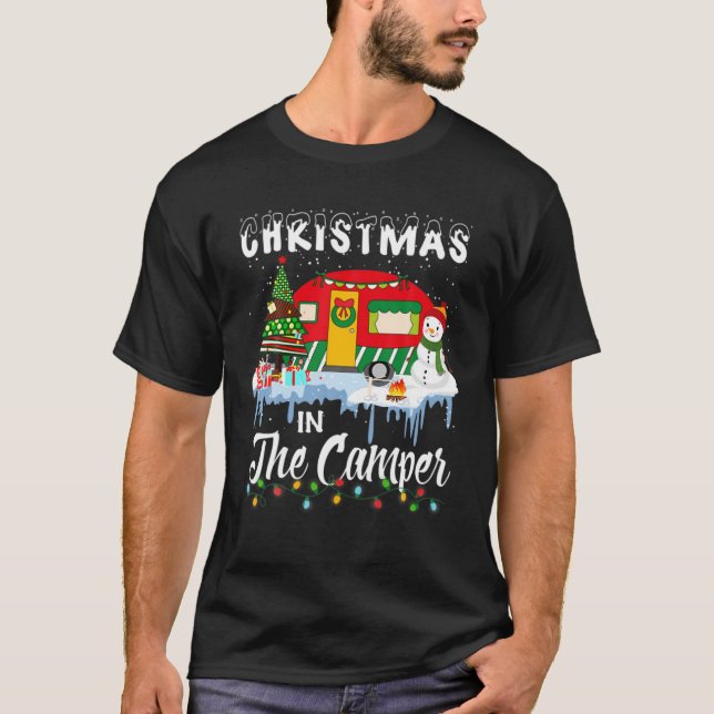 Funny Christmas In The Camper Camping RV Christmas T-Shirt (Front)