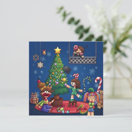 Funny Christmas is Cancelled Chibi Characters Stic Card