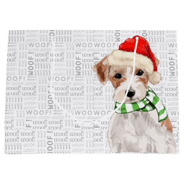 Funny Christmas Jack Russell Terrier Dog Large Gift Bag (Front)