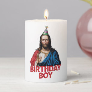 Funny Christmas Jesus Birthday Boy Pillar Candle