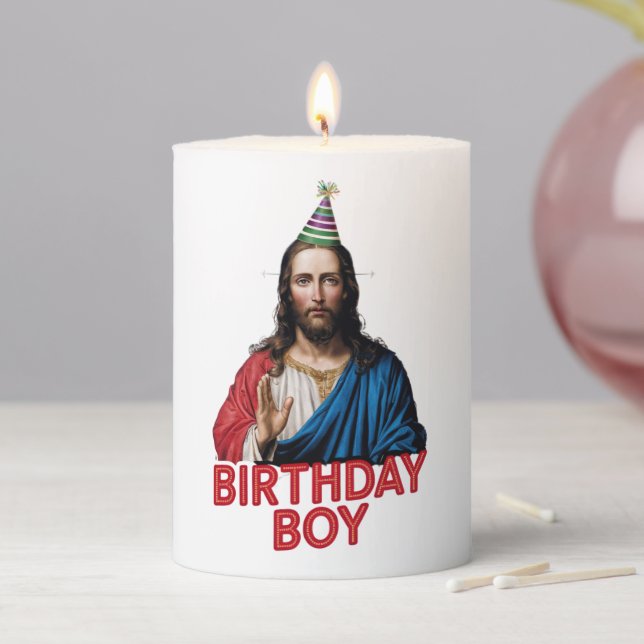 Funny Christmas Jesus Birthday Boy  Pillar Candle (In Situ)